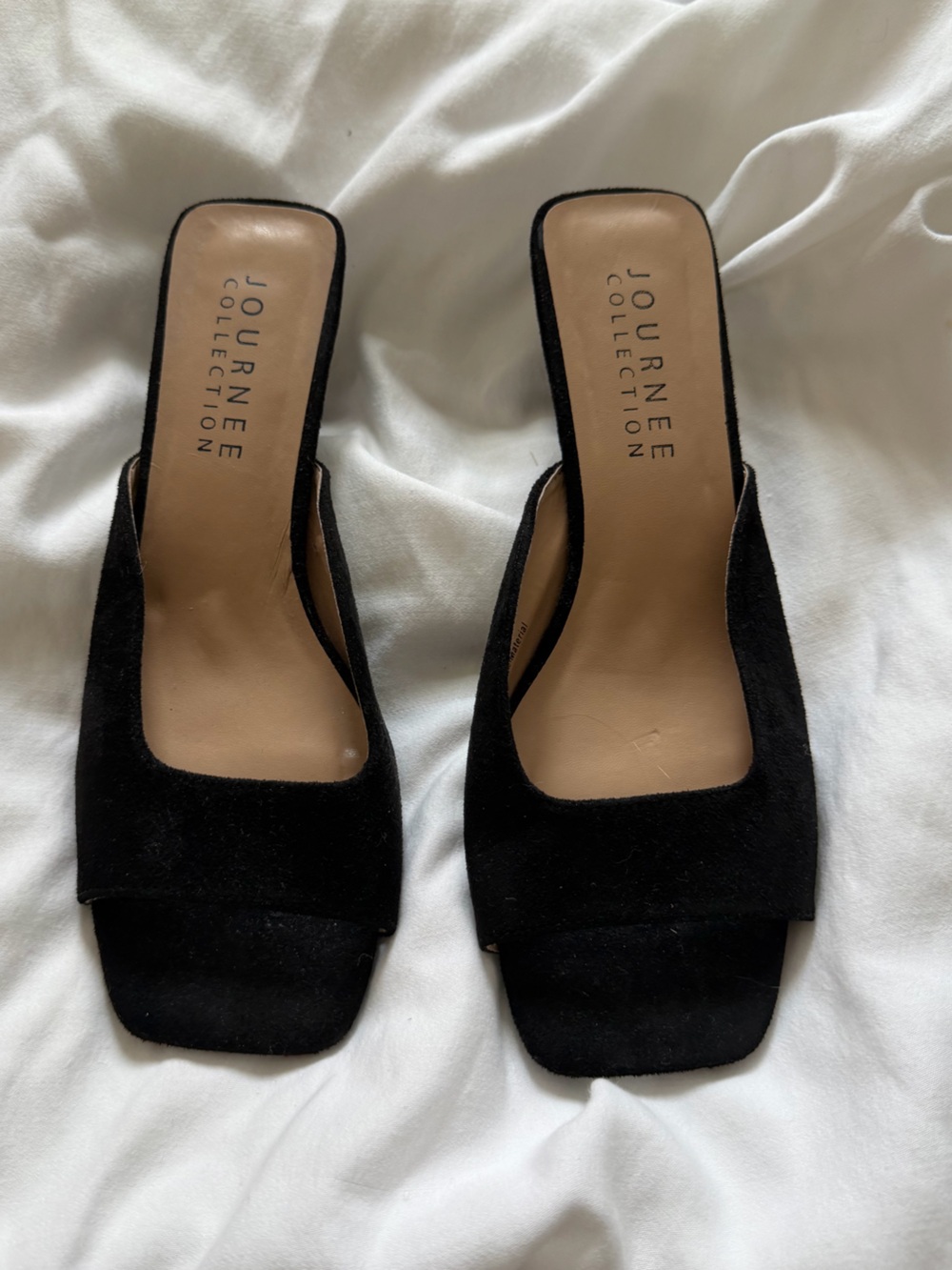 Journee Collection Black Suede Slide Mules
